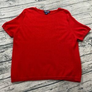 Lands‎ End Womens XL Short Sleeve 100% Cashmere Knit Sweater Top Vtg Red